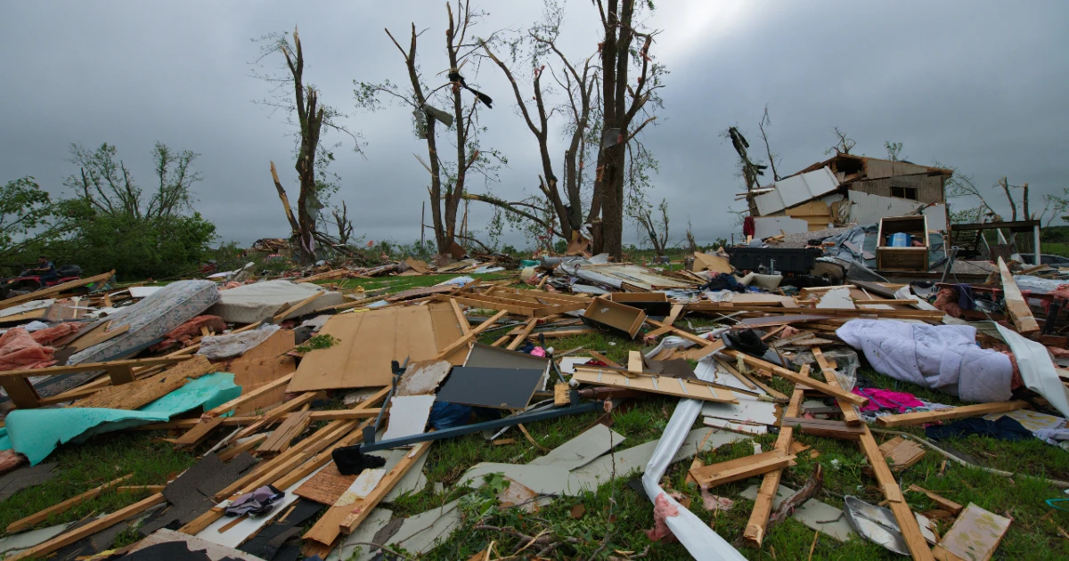 A rental home damaged from a tornado