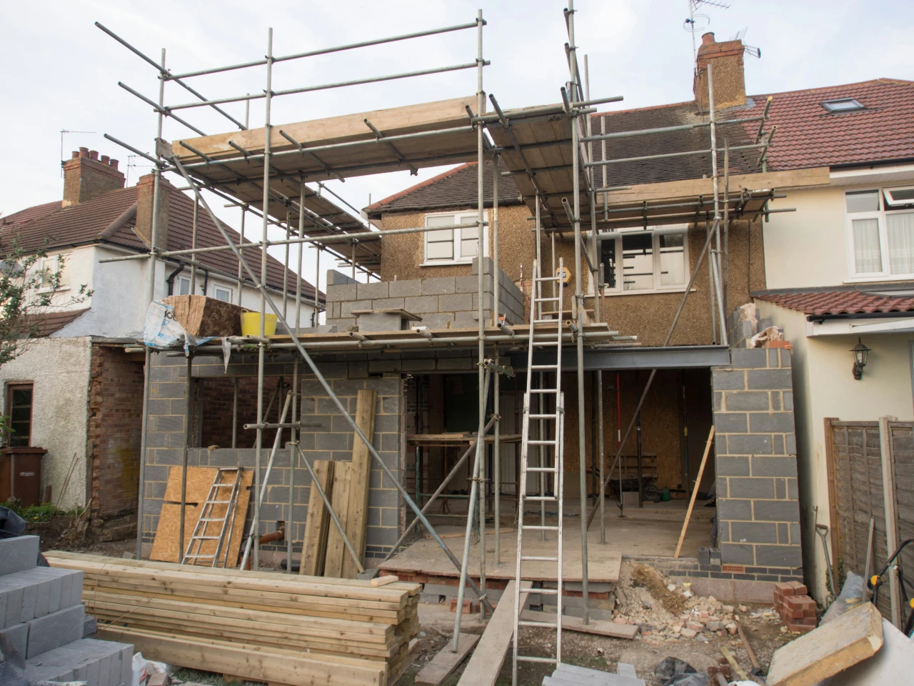A rental home being rebuilt
