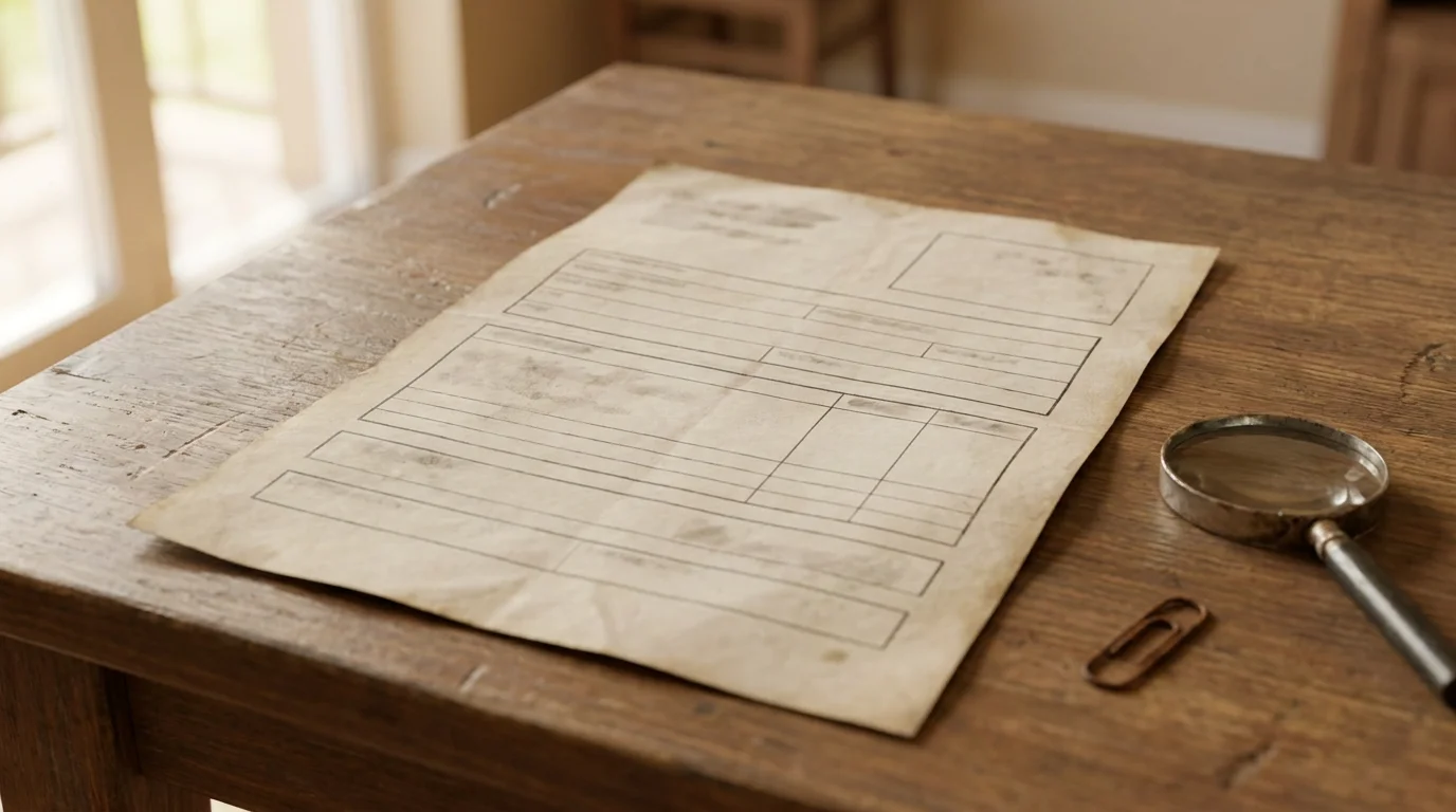 A blank tenant screening report form on a wooden table beside a magnifying glass, suggesting a close review of an applicant's background check