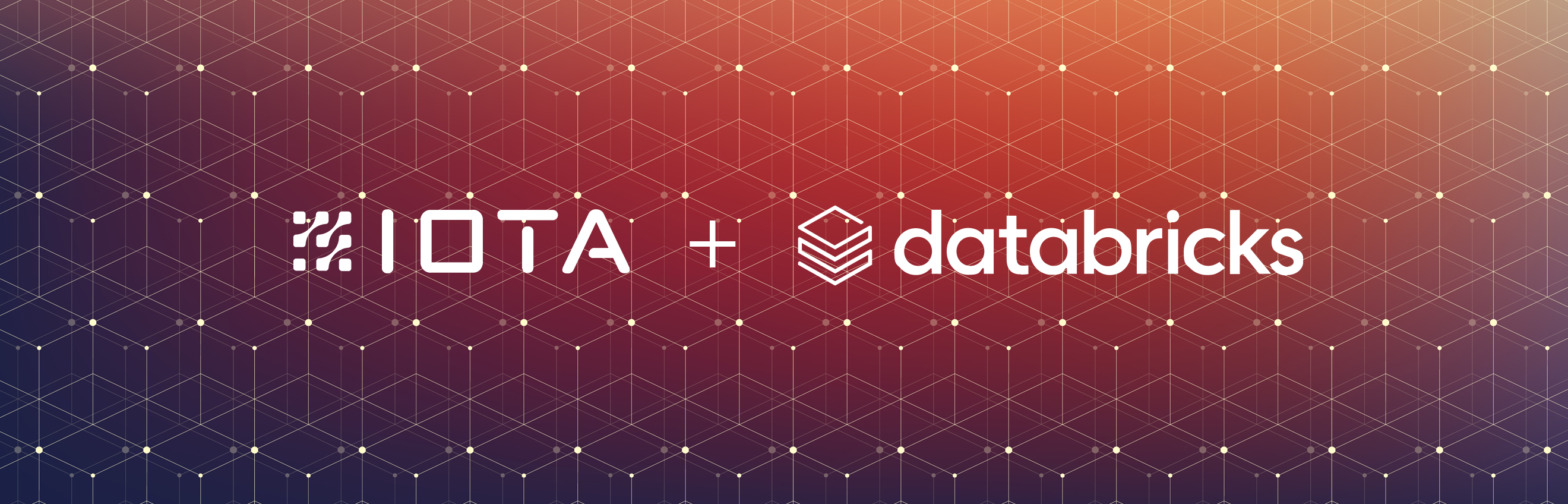 Geometric pattern over a gradient background with logos of both IOTA software and Databricks