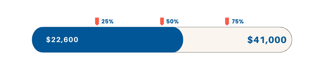 Progress bar showing $14,300 at 25%, 60%, and 75% markers, ending at $41,000.