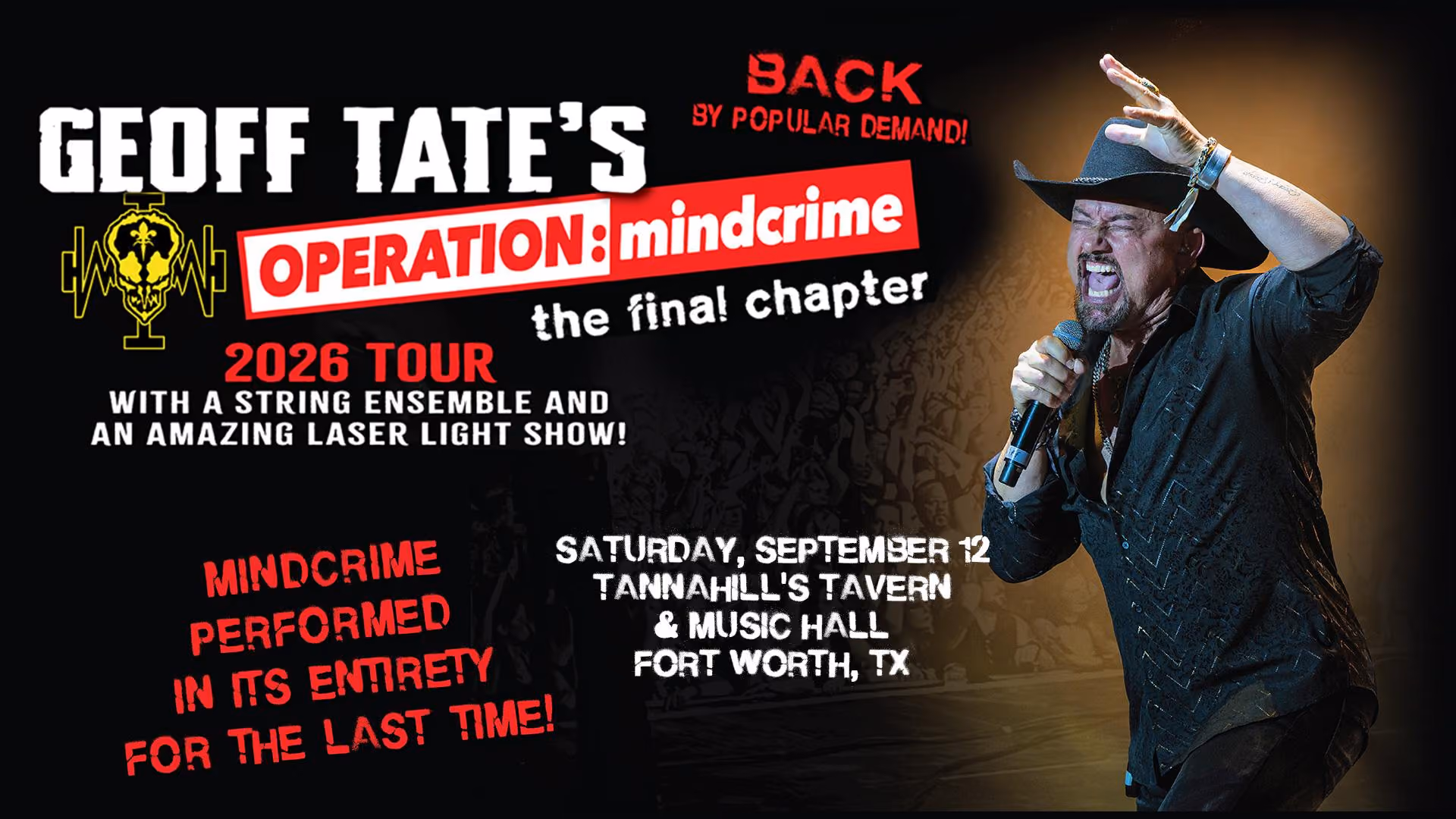 Geoff Tate's Operation: Mindcrime, The Final Chapter 2026 Tour at Tannahill's, Saturday September 12