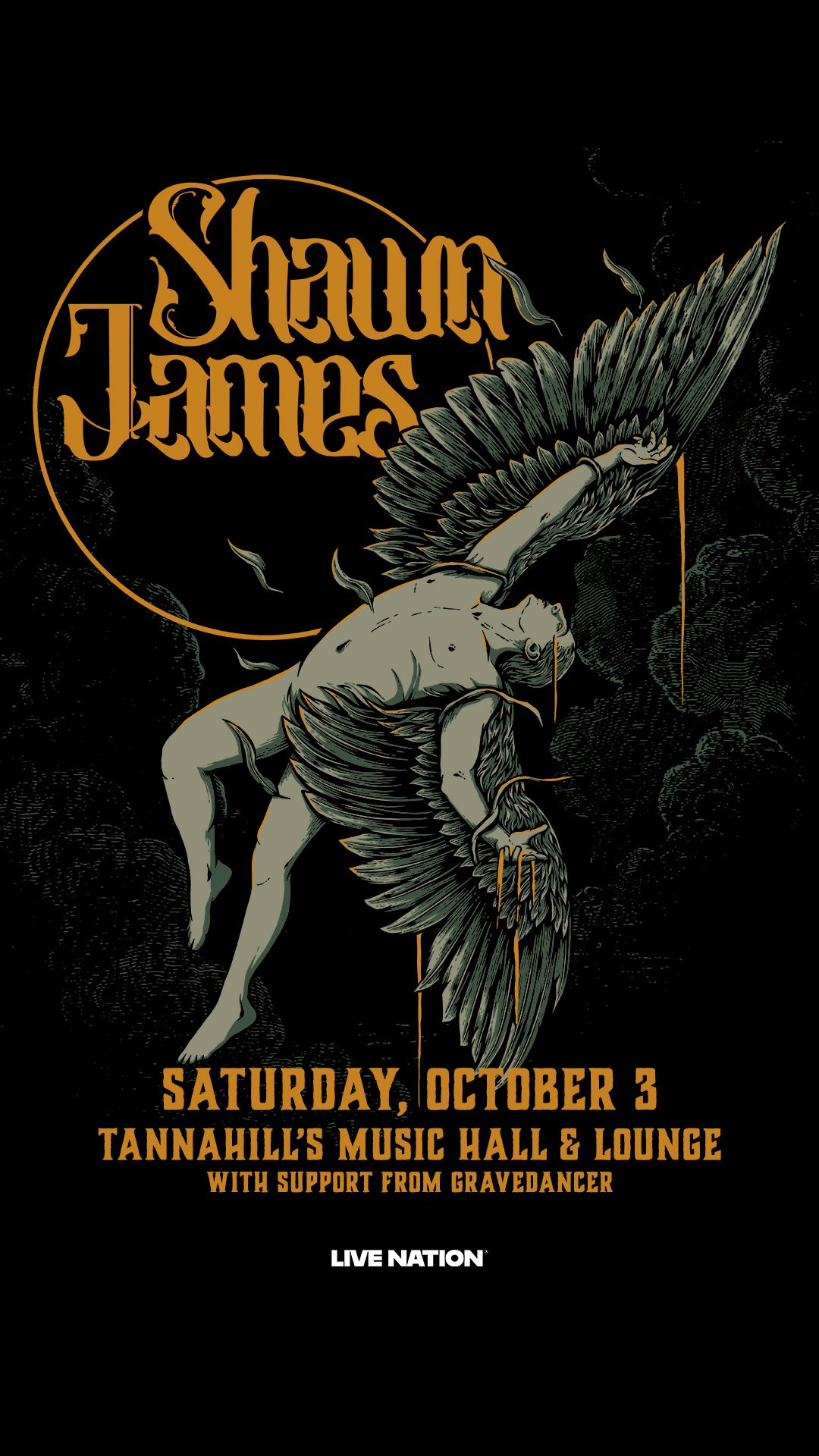 Shawn James vertical show poster, Tannahill's Music Hall October 3