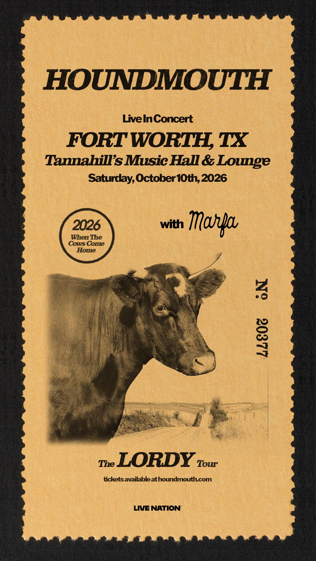 Houndmouth vertical show poster, Tannahill's Music Hall October 10