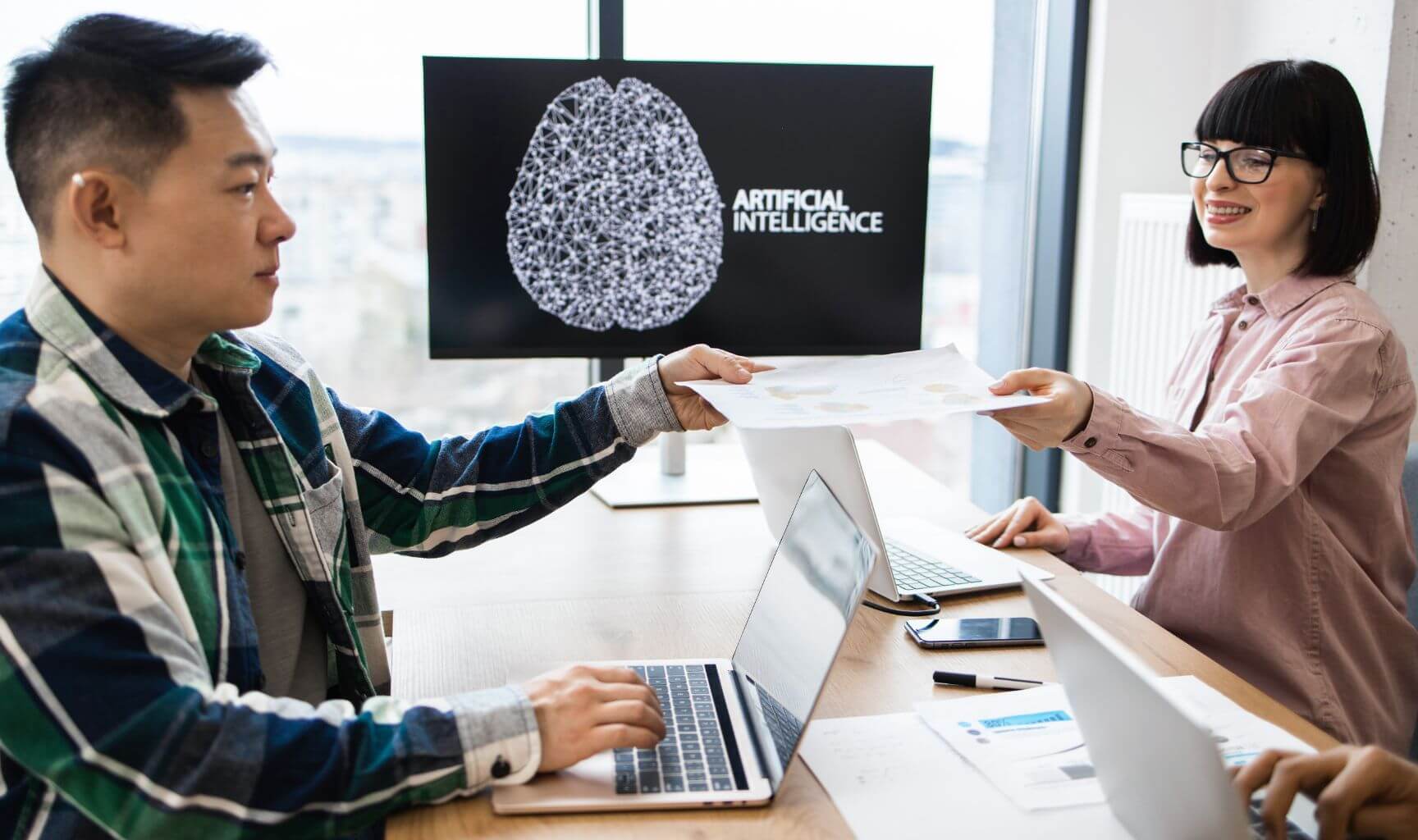 Two people in a work conversation