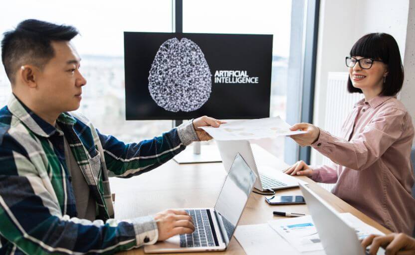 Two people in a work conversation