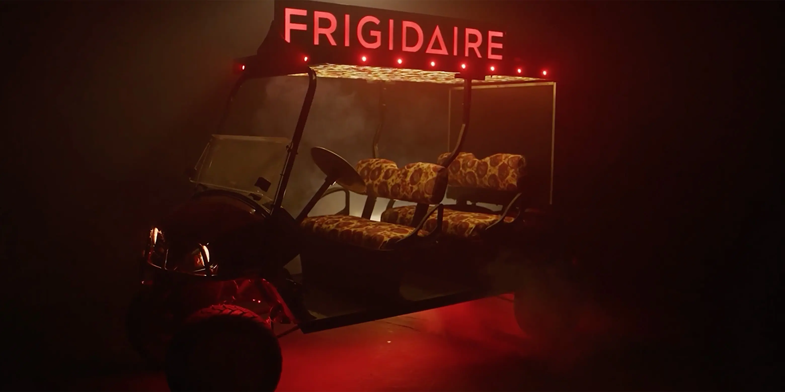 Frigidaire golf cart tricked out to serve pizzas