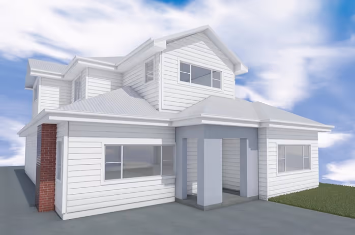 Single-storey brick house with tiled roof and front porch.