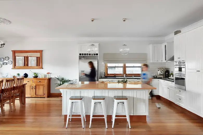 Spacious open-plan kitchen and dining area in a home extension.