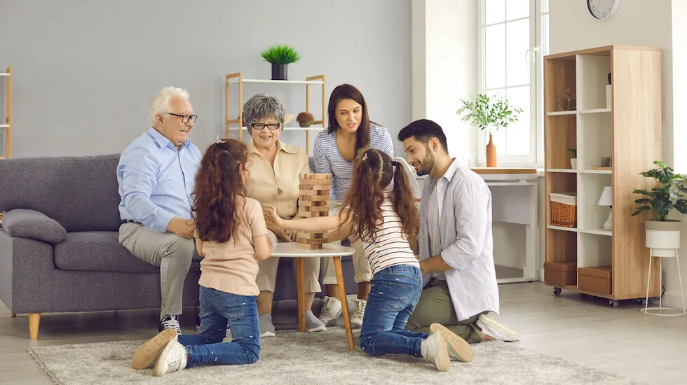 Multi-generational family enjoying time together in a comfortable living space designed for modern family life.