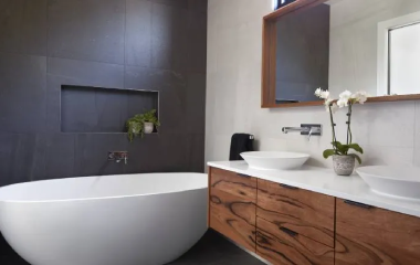 Three modern bathroom designs showing minimalist, small-space, and affordable luxury renovation ideas.