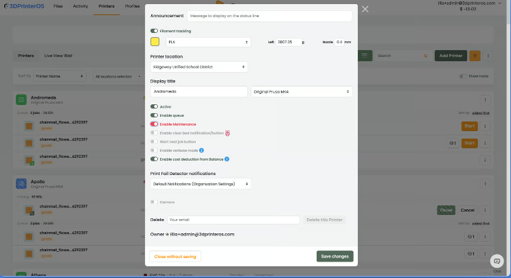 3DPrinterOS printer settings and management dashboard 