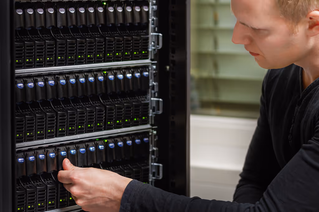 Engineer Manipulating a Server