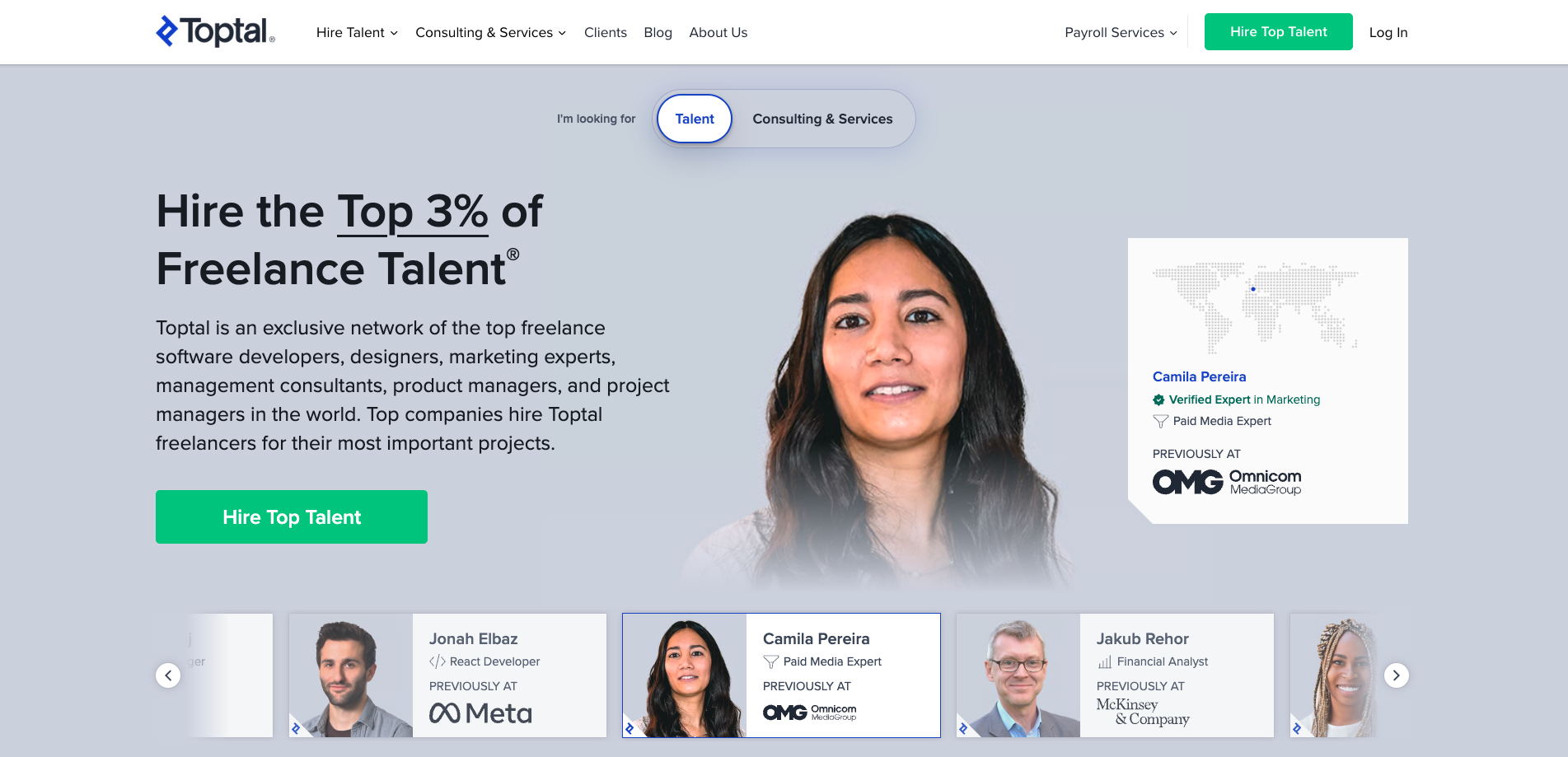 Toptal's homepage