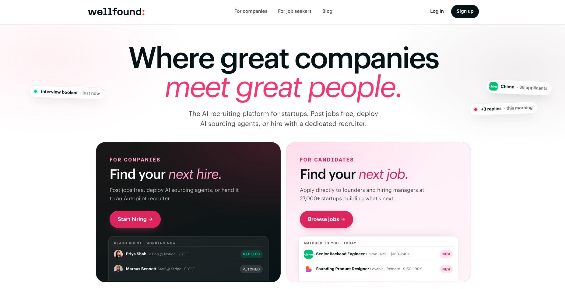 Wellfound's homepage