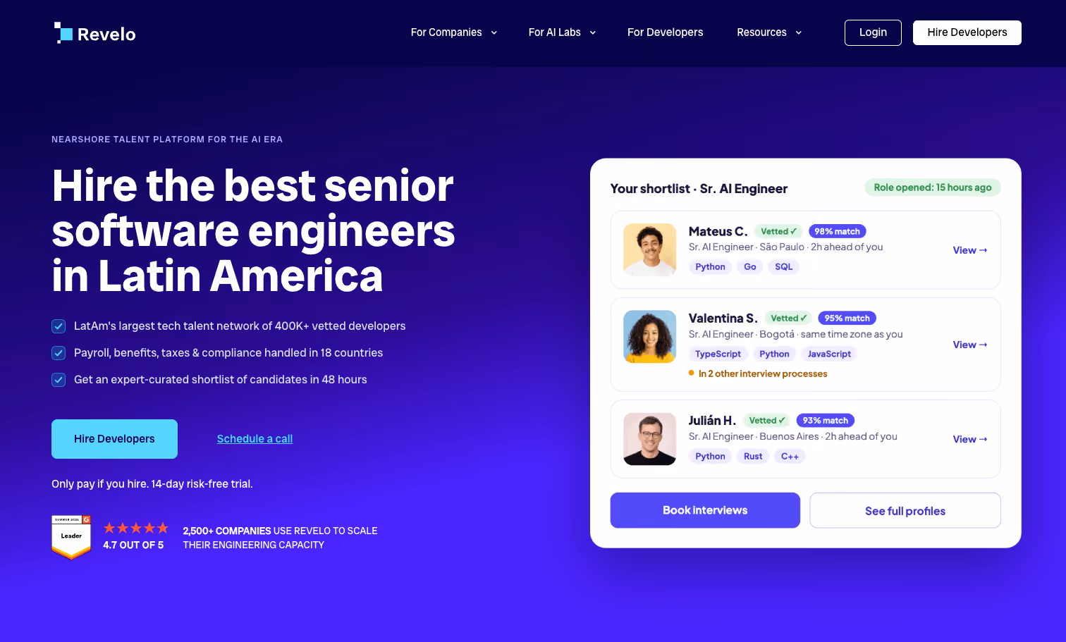 Revelo's homepage