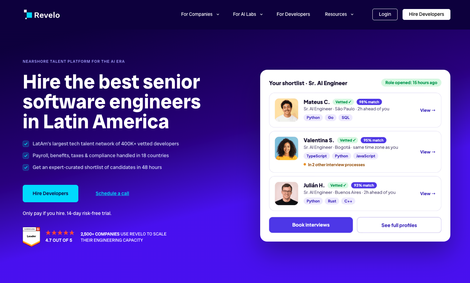 Revelo's homepage