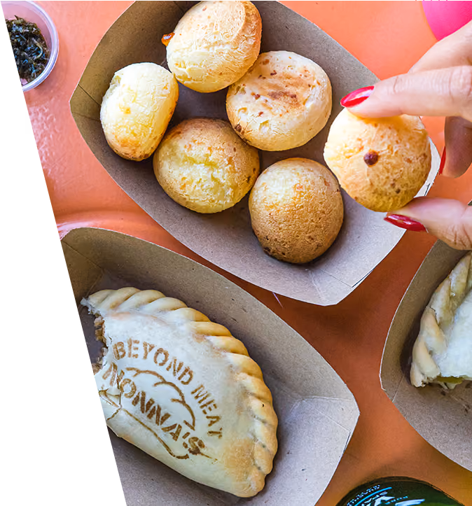 a variety of yummy food including an empanada