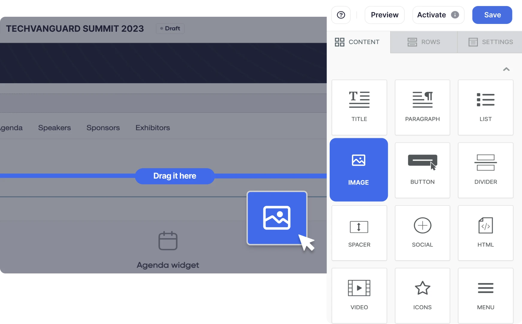 drag and drop badge designer to design custom badges for trade show, expo and seminar badges