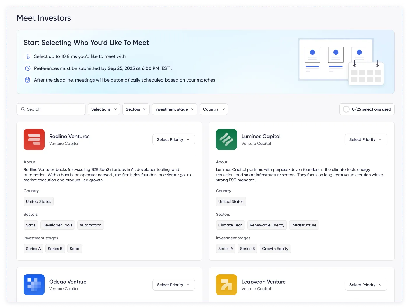 Accelevents hosted buyer software dashboard showing matching preferences, buyer and exhibitor profiles, and appointment schedules for a hosted buyer program.