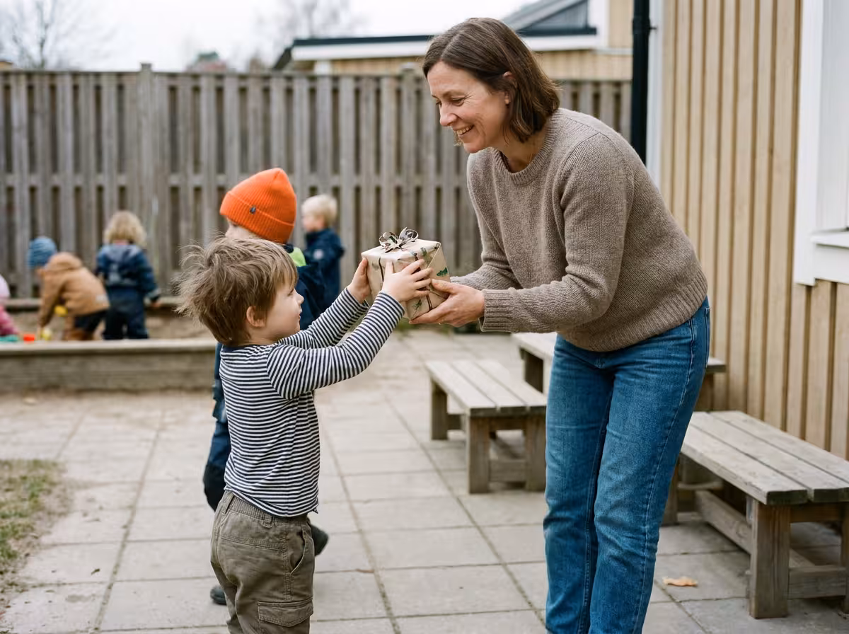 Present till förskoleläraren överlämnad av barn