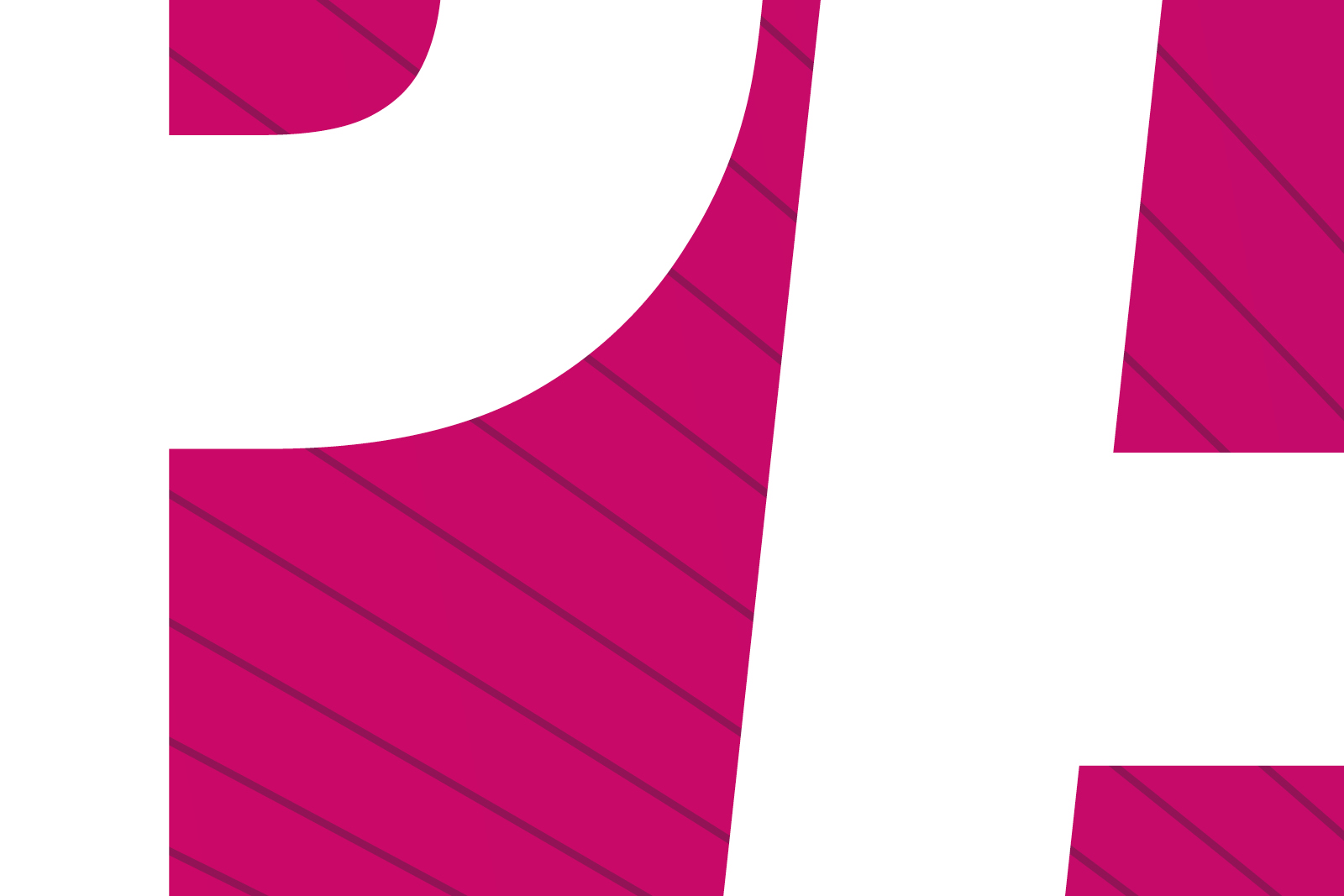 Nahaufnahme eines großen weißen Buchstabens auf einem pinkfarbenen Hintergrund mit diagonalen Linien.