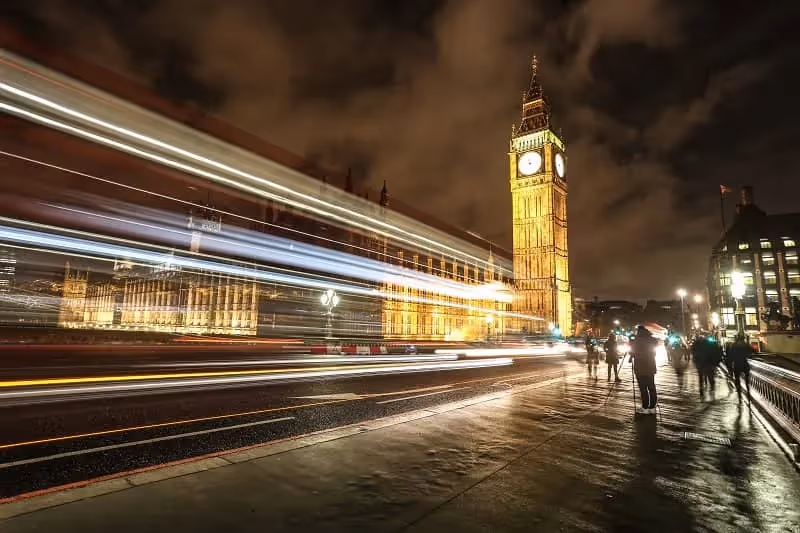 Big Ben en pleine nuit avec effet lumière pour montrer rapidité et la journée qui passe vite