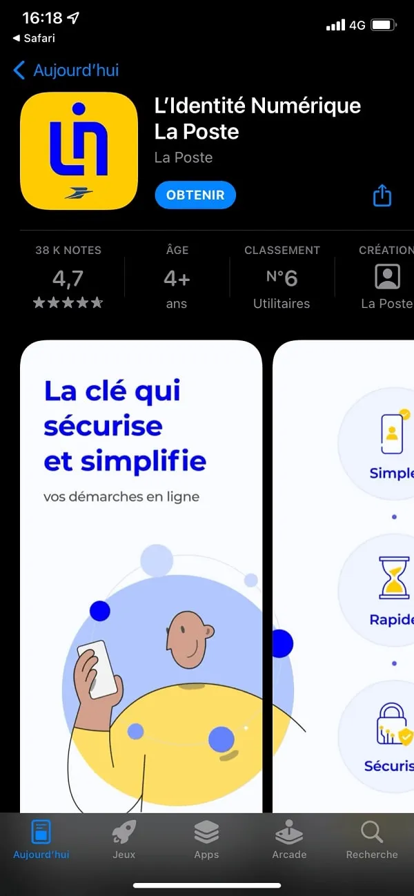 capture d'écran de l'application de l'identité numérique