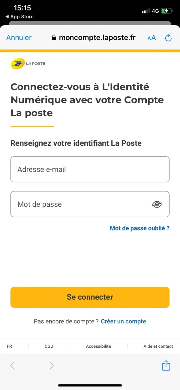 capture d'écran de la page "connectez vous à l'identité numérique"