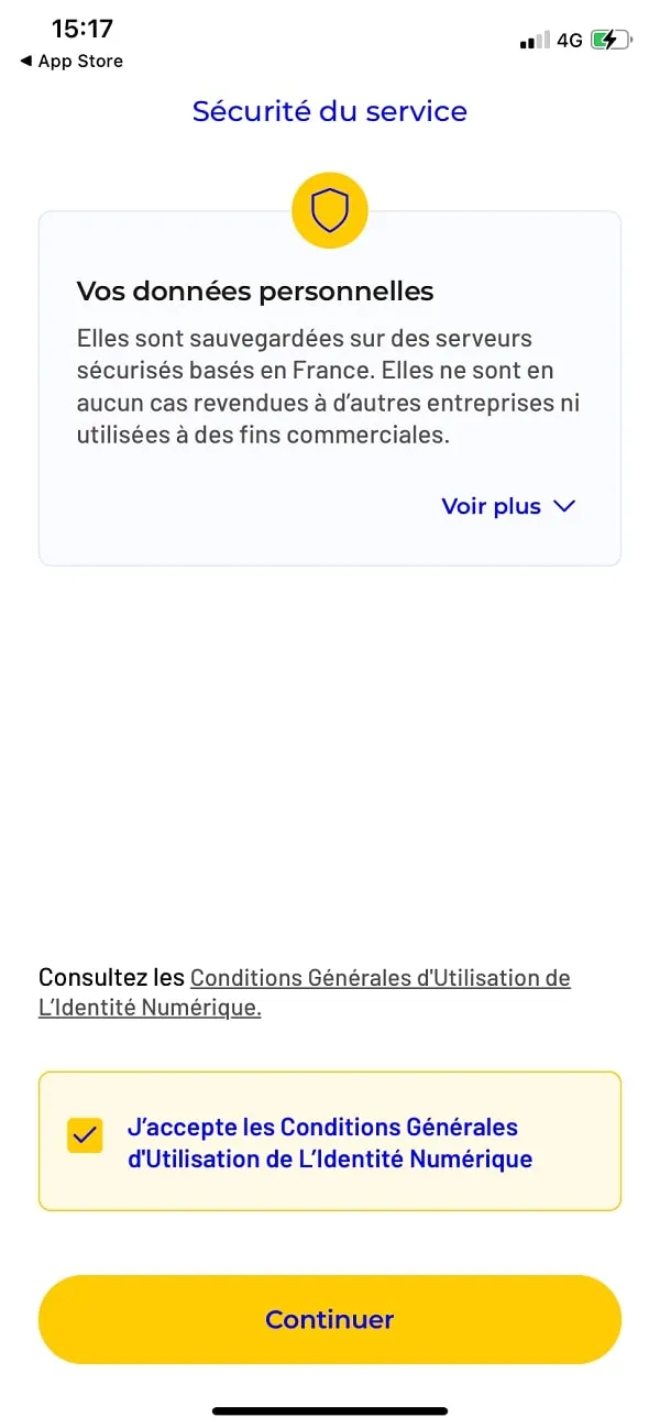 capture d'écran de la page vos données personnelles pour accepter les conditions générales d'utilisation