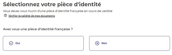 capture d'écran sélectionnez une pièce d'identité