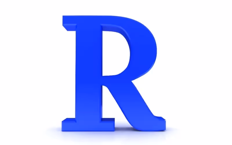 Lettre "R' bleu sur fond blanc