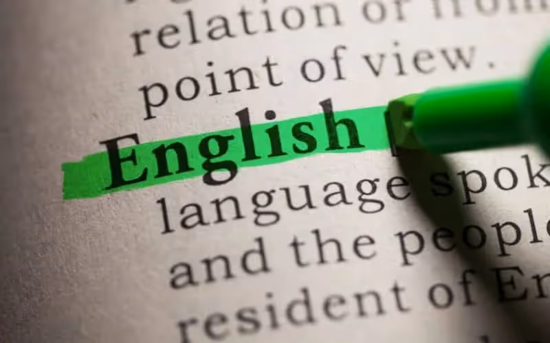 mot en anglais "english" sur une page surligné en vert