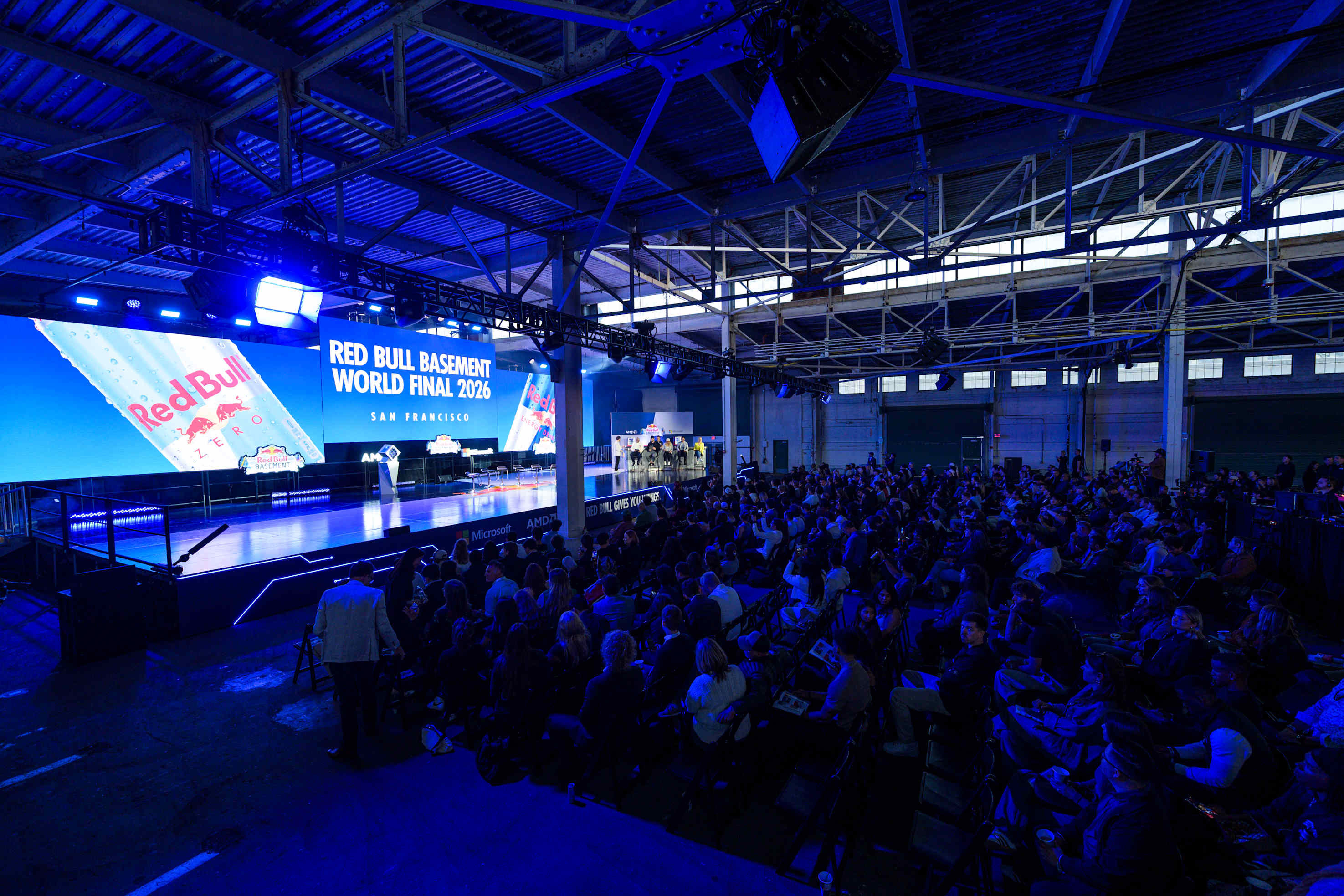 A red bull event with 3D images on stage