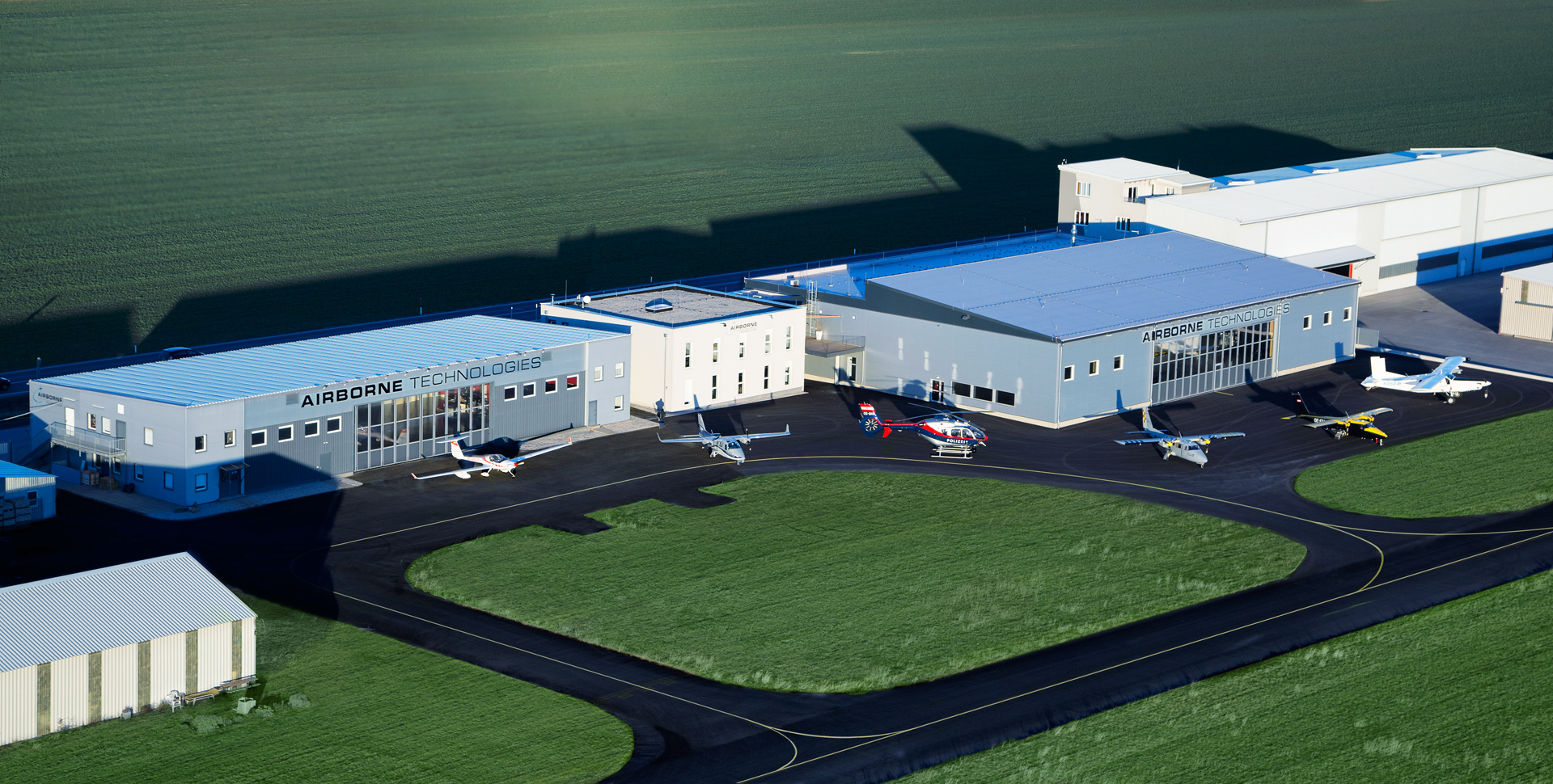 Aerial view of the Airborne Technologies hangar