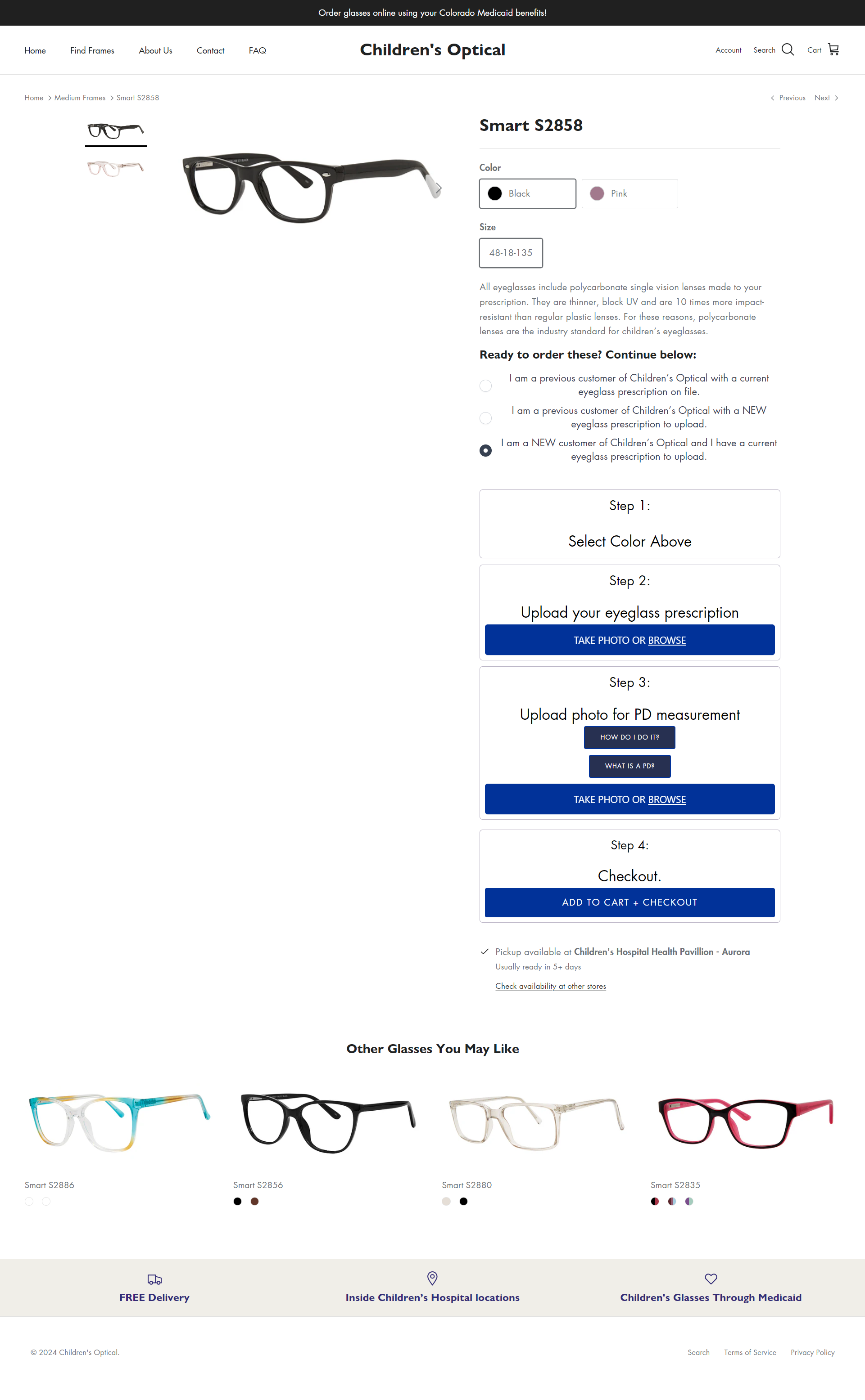 children's optical product page