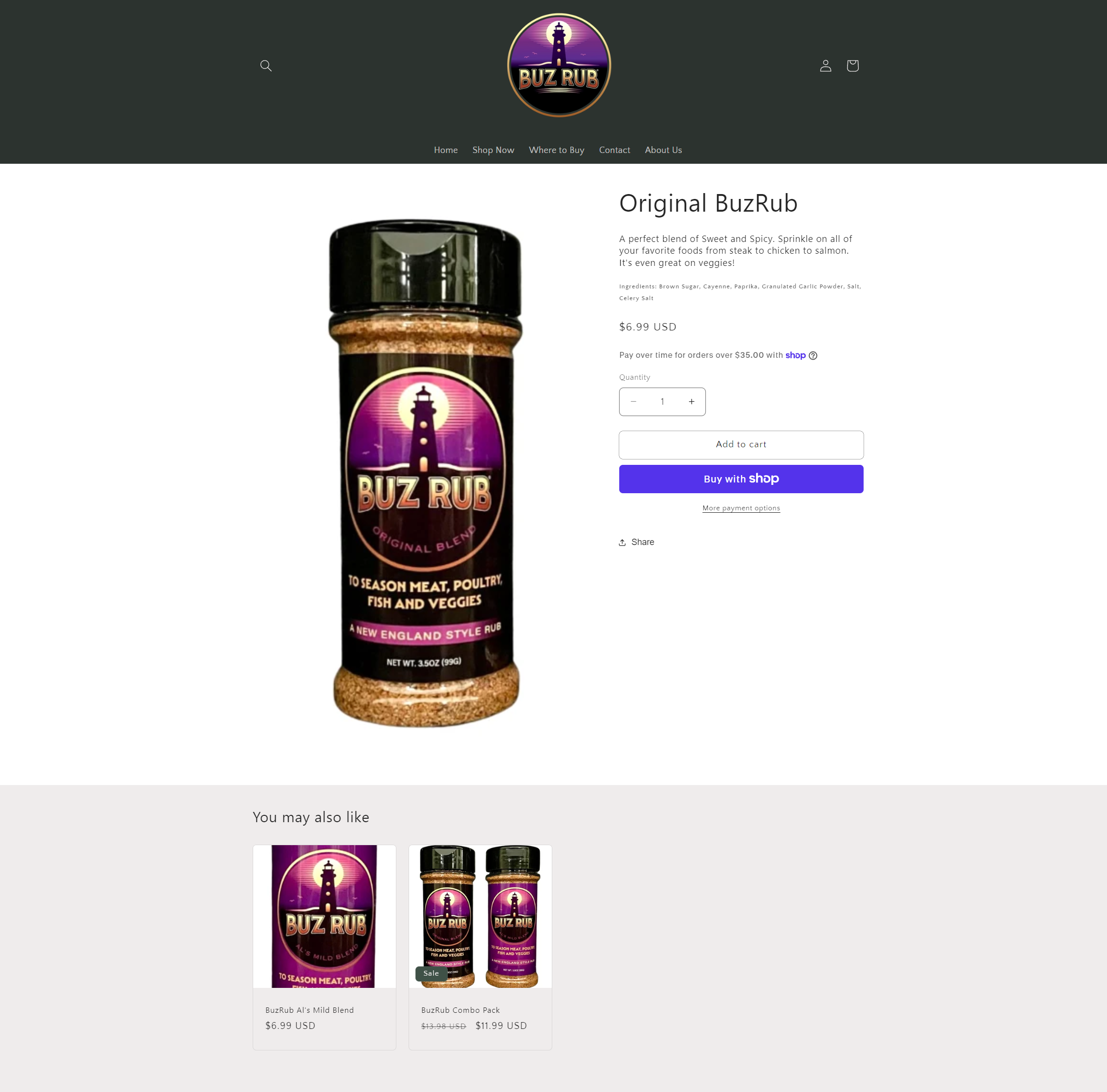 BuzRub Original Blend product page screenshot