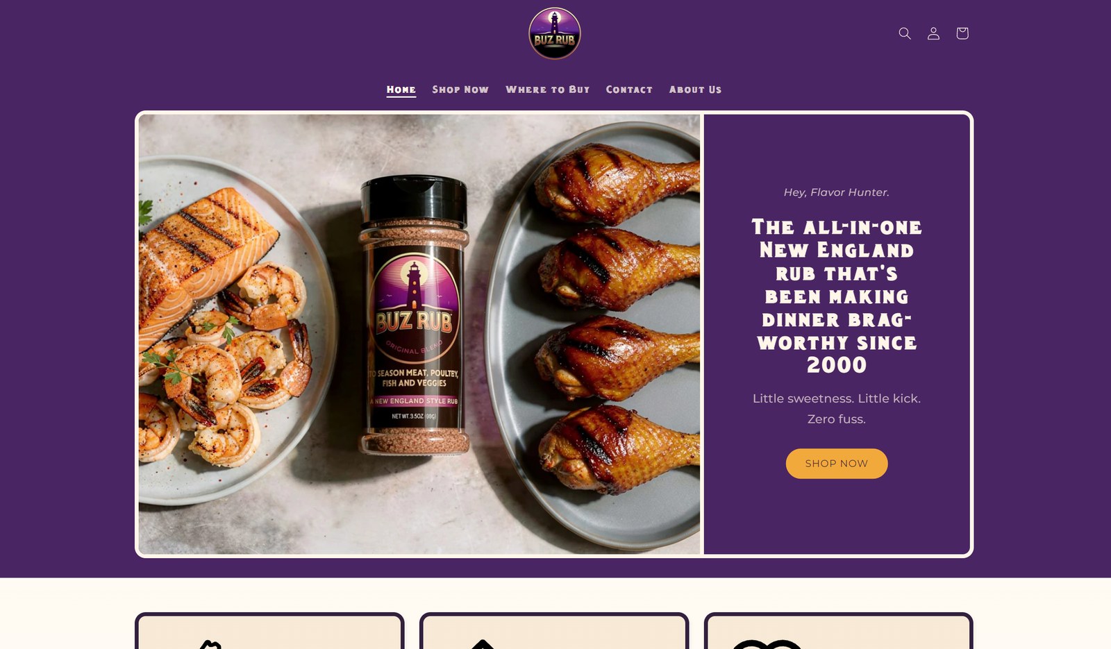 BuzRub homepage after Taste purple redesign, desktop