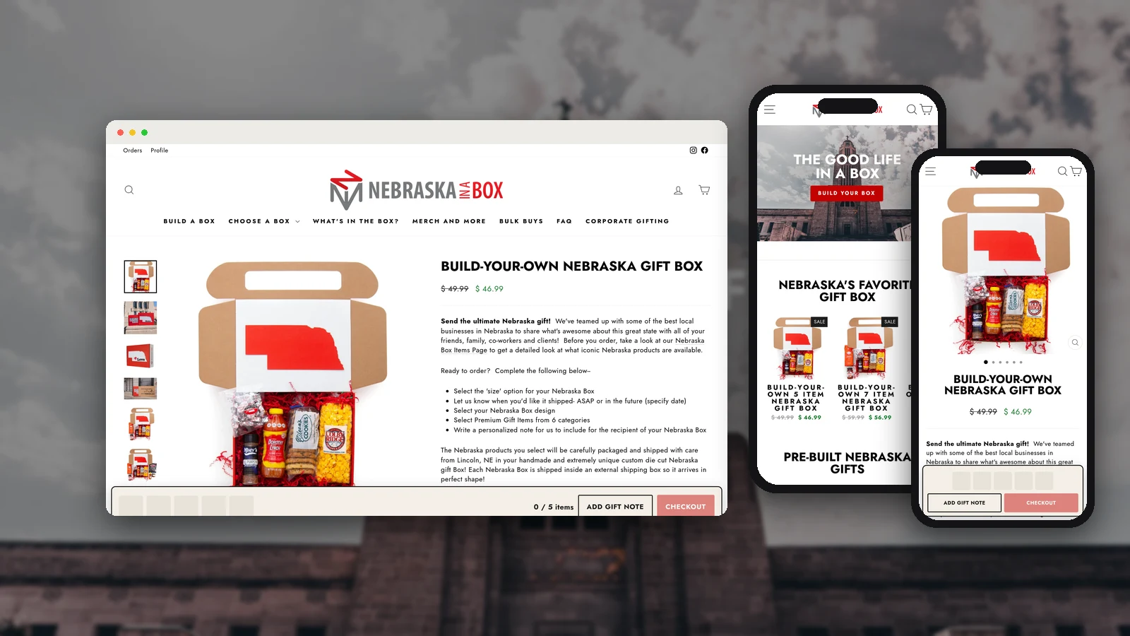 Nebraska in a Box rebuilt Shopify store on desktop and mobile
