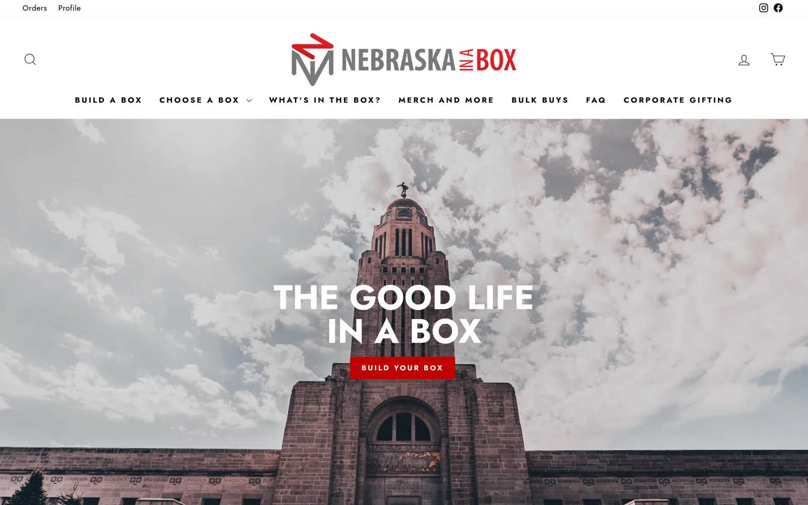 Nebraska in a Box homepage after the Impulse theme rebuild, desktop