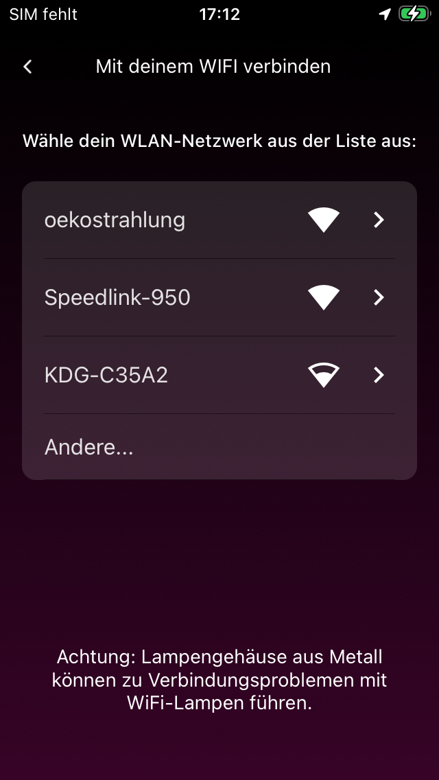 Heim-WLAN auswählen
