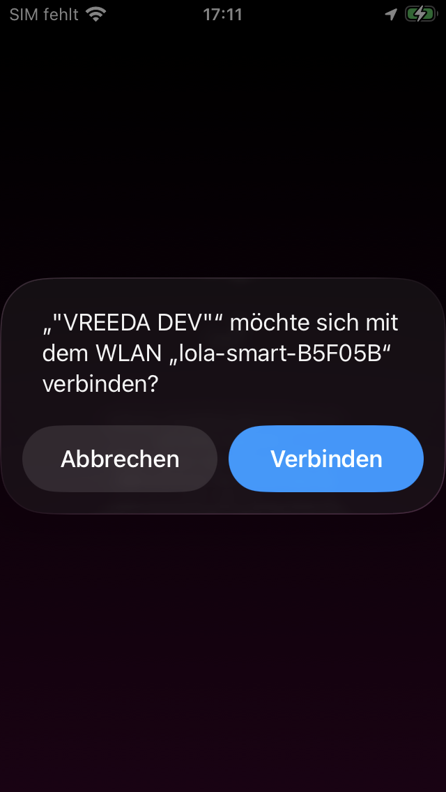 iOS fragt nach Verbindung zum lola-smart-WLAN