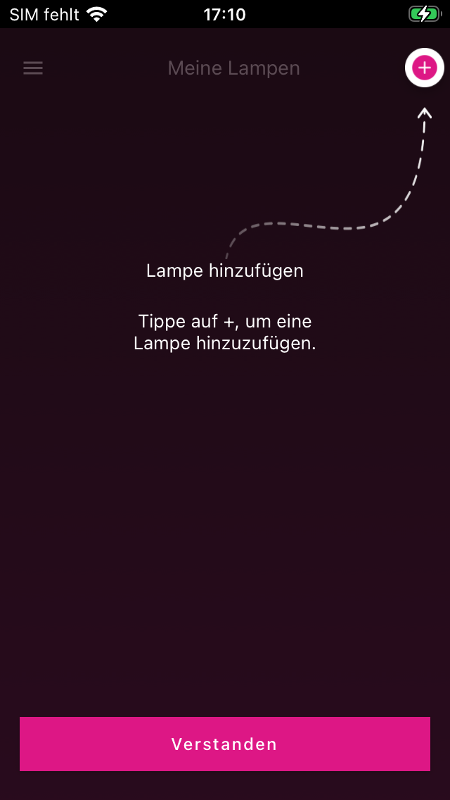 Meine Lampen mit Hinweis auf den Plus-Button