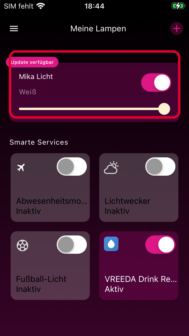 Meine Lampen mit Update-verfügbar-Badge