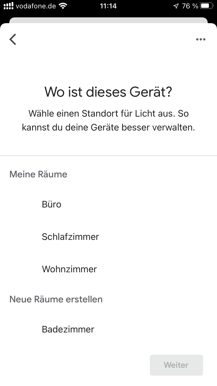 Räumzuordnung fortsetzen