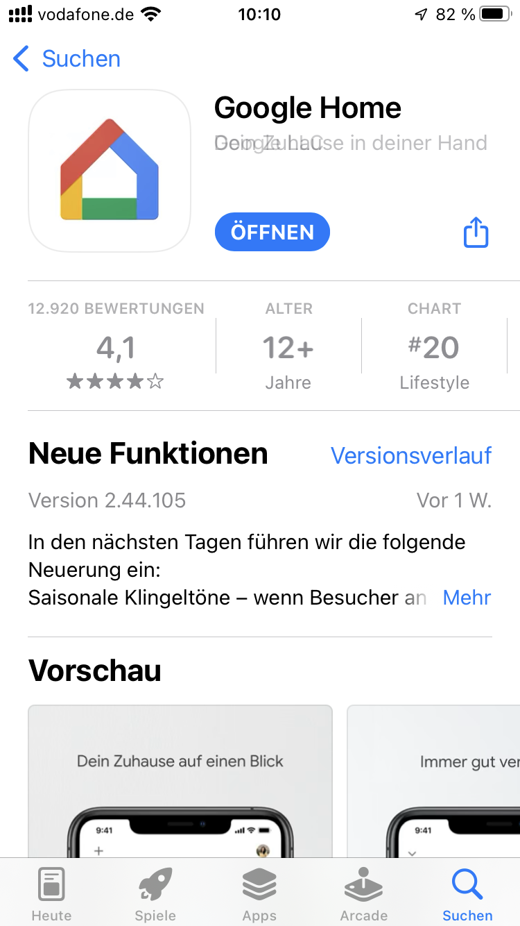Google Home App im App Store