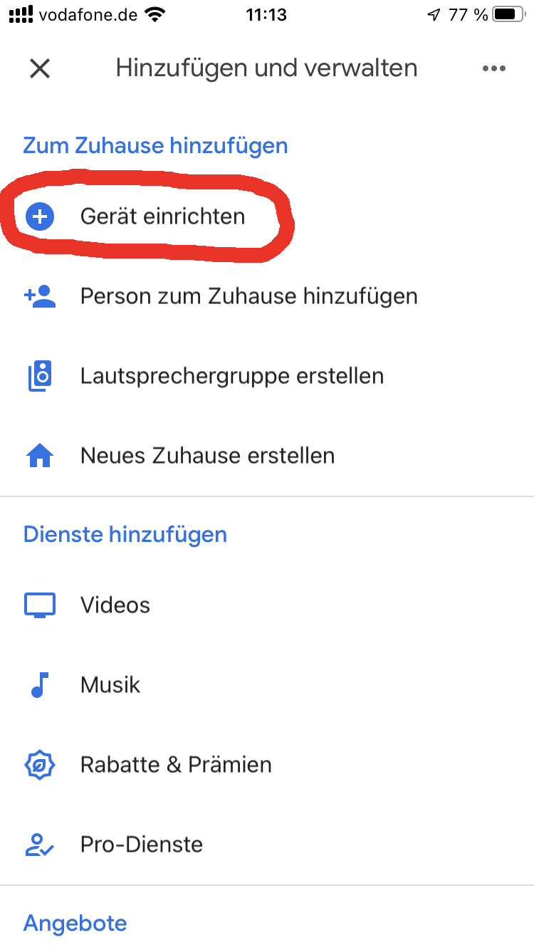 Gerät einrichten auswählen