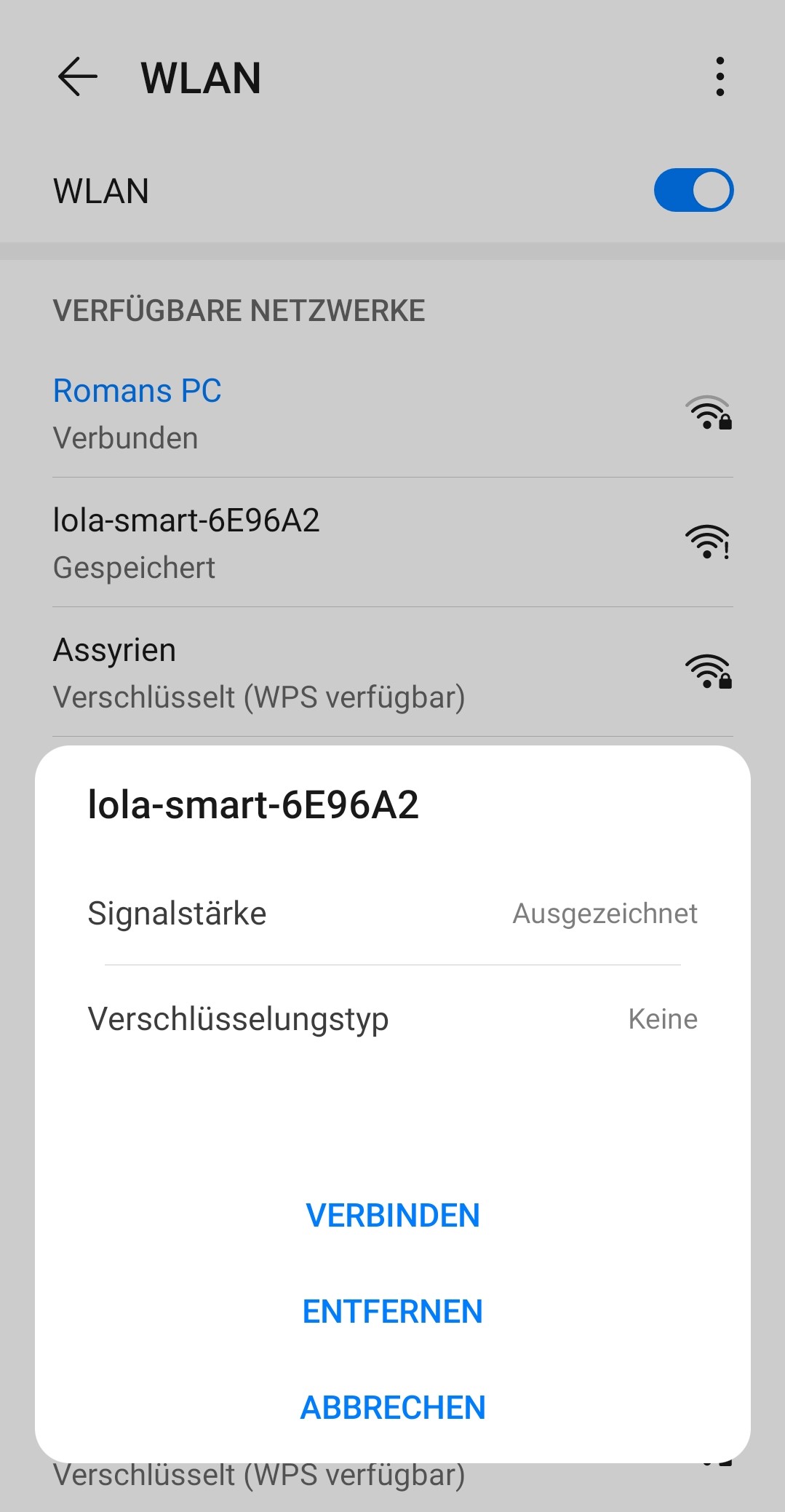 lola-smart-WLAN in den WLAN-Einstellungen