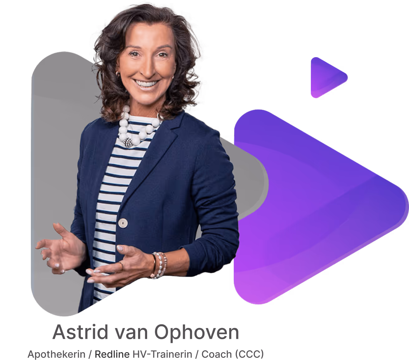 Speaker Astrid van Ophoven smiling, with text identifying her name and title: 'Apothekerin / Redline HV-Trainerin / Coach (CCC)'.