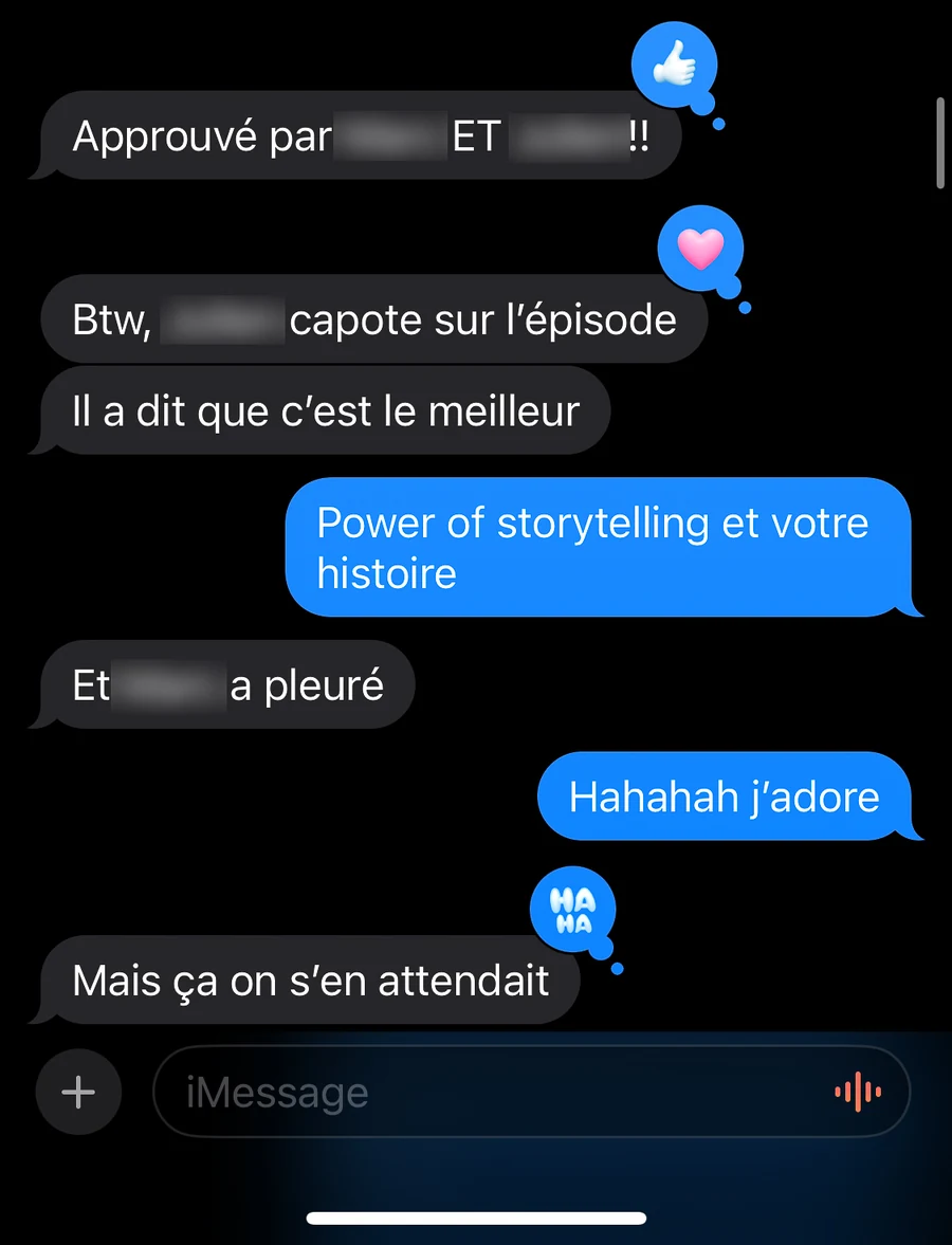 Conversation iMessage après la sortie d'un épisode : approuvé par la direction, il a dit que c'est le meilleur
